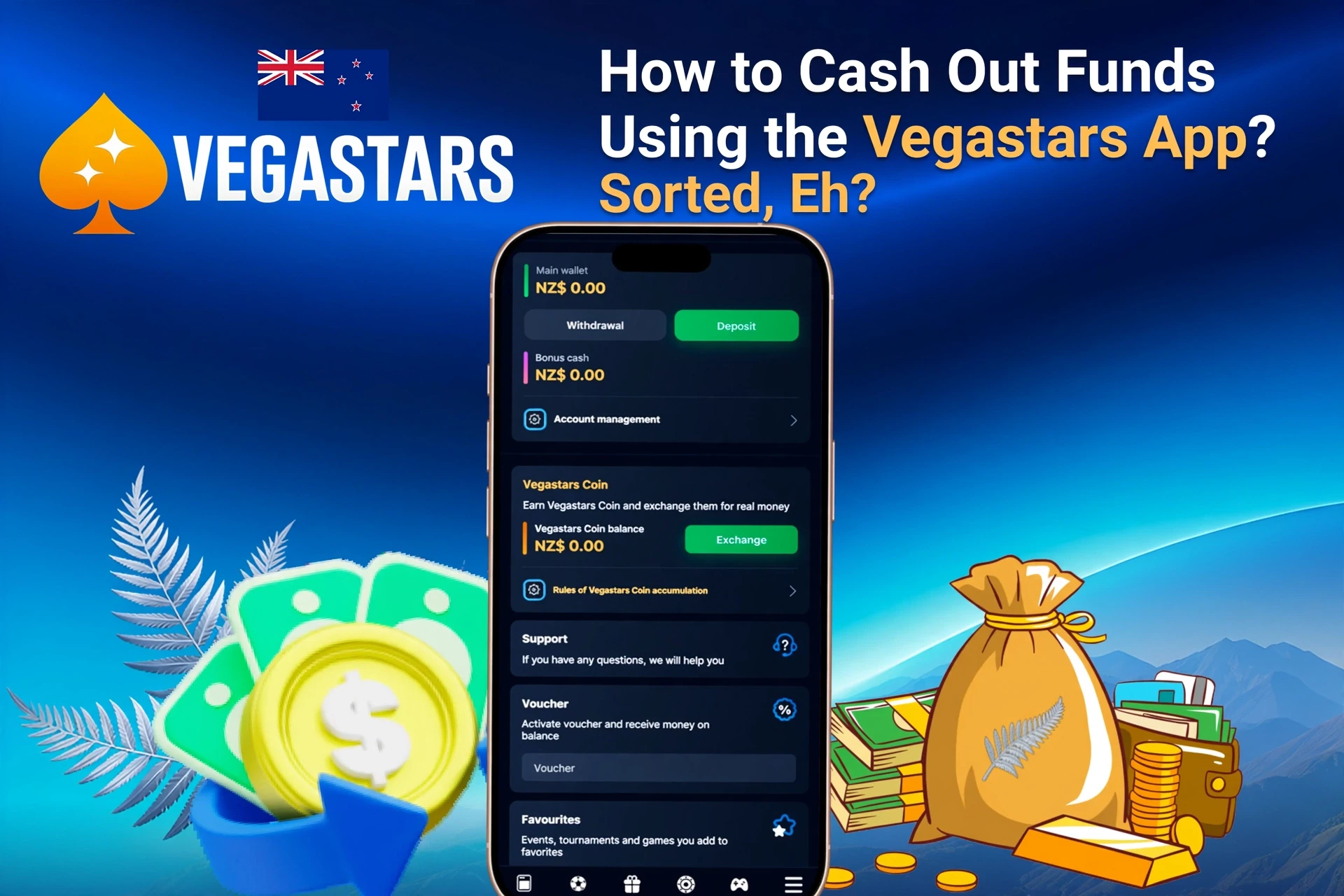 Cash-out process on the VegaStars platform with withdrawal options displayed