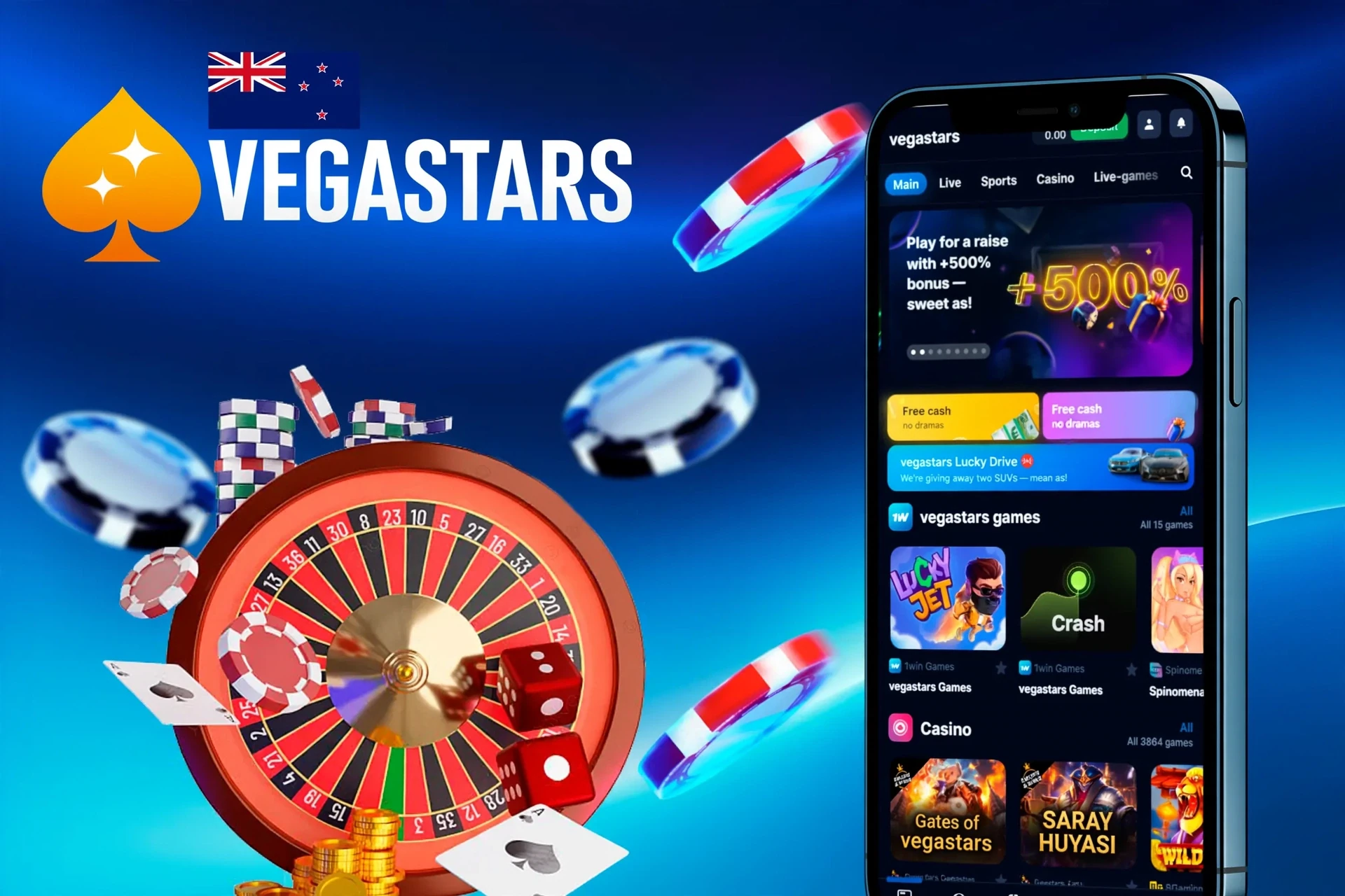 Mobile version of the VegaStars site displayed on smartphones, offering quick access to various betting and gaming features