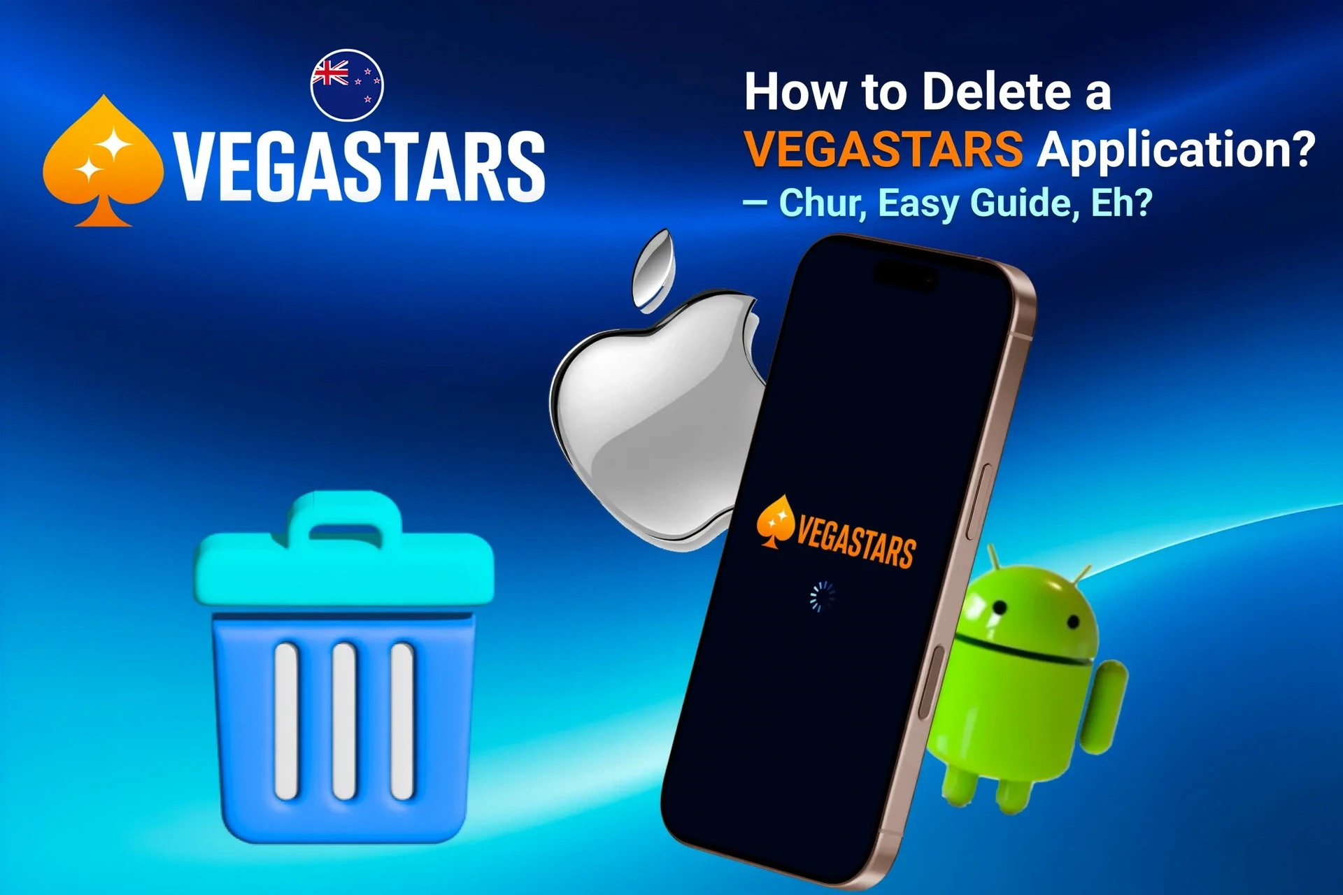 Instructions on how to delete the VegaStars shortcut or app wrapper from iOS and Android devices, shown with app icons