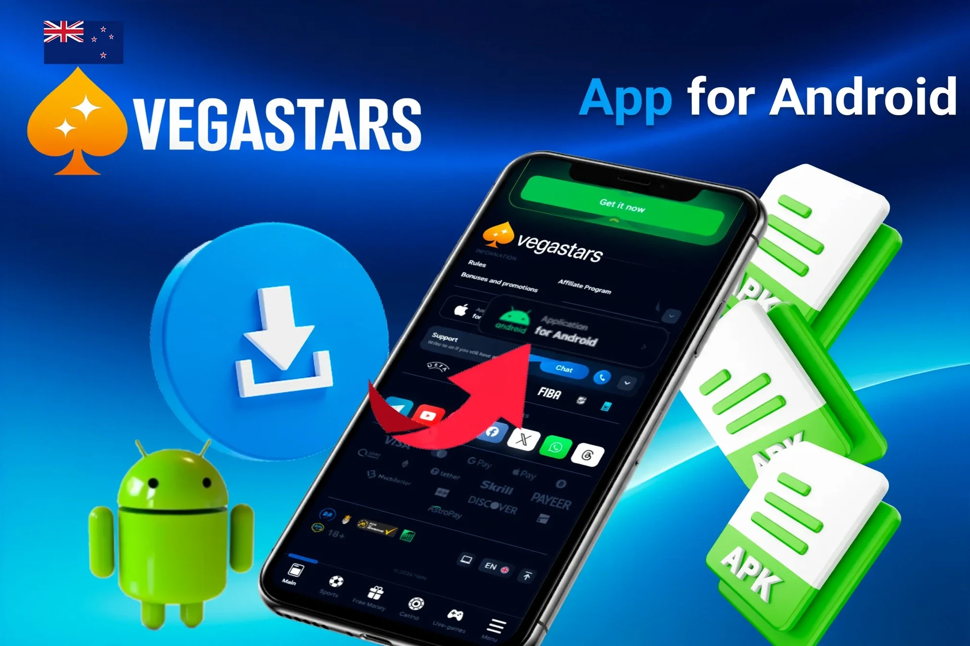 Mobile browser access icons and Android mascot for VegaStars shortcut setup
