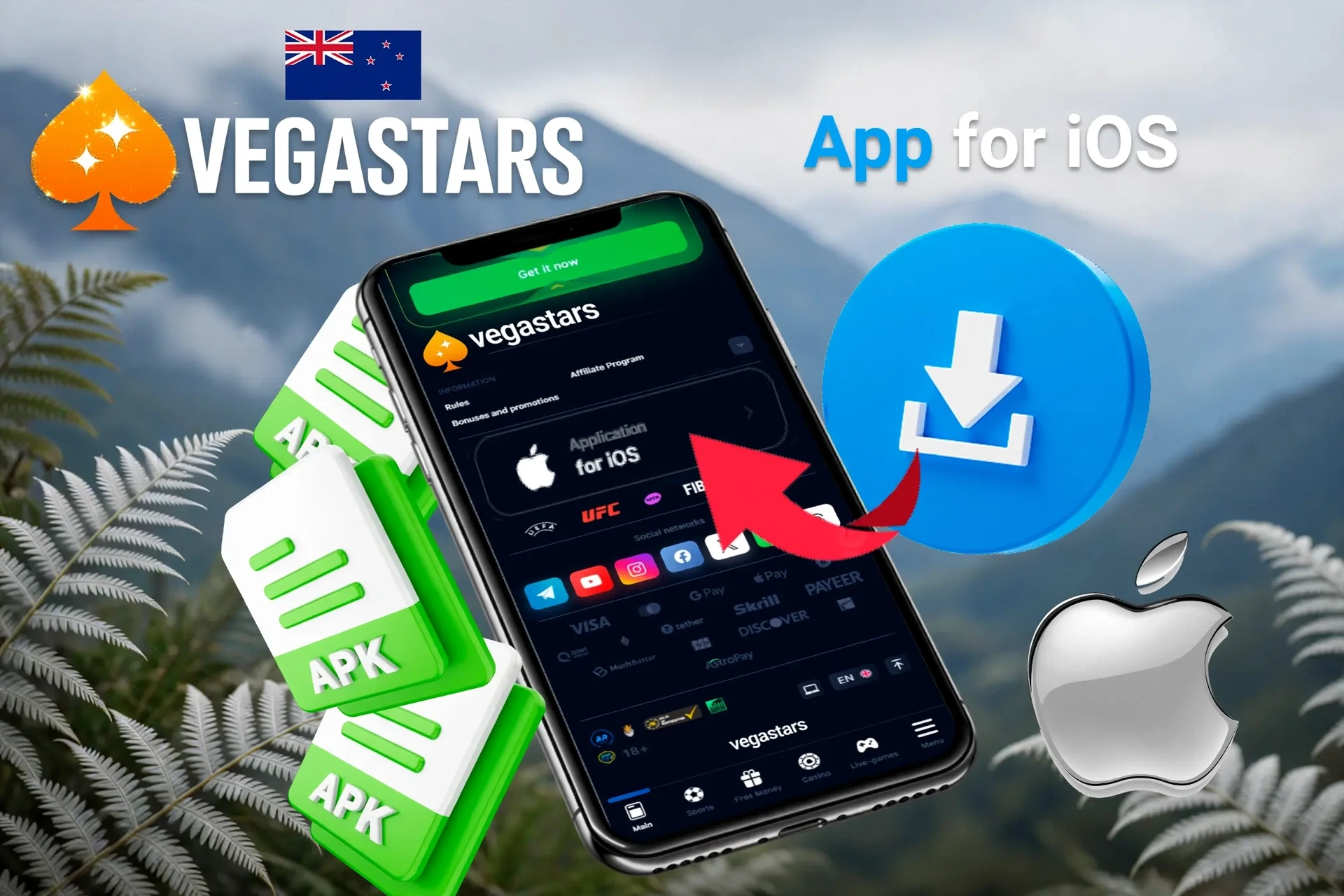 iOS shortcut setup screen with Apple logo for VegaStars access